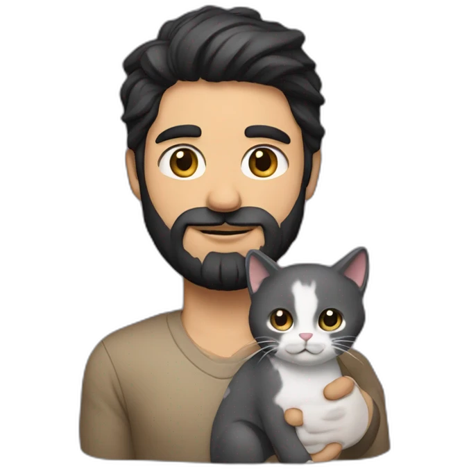 a dark hair dark beard guy with a little cat in its arms emoji