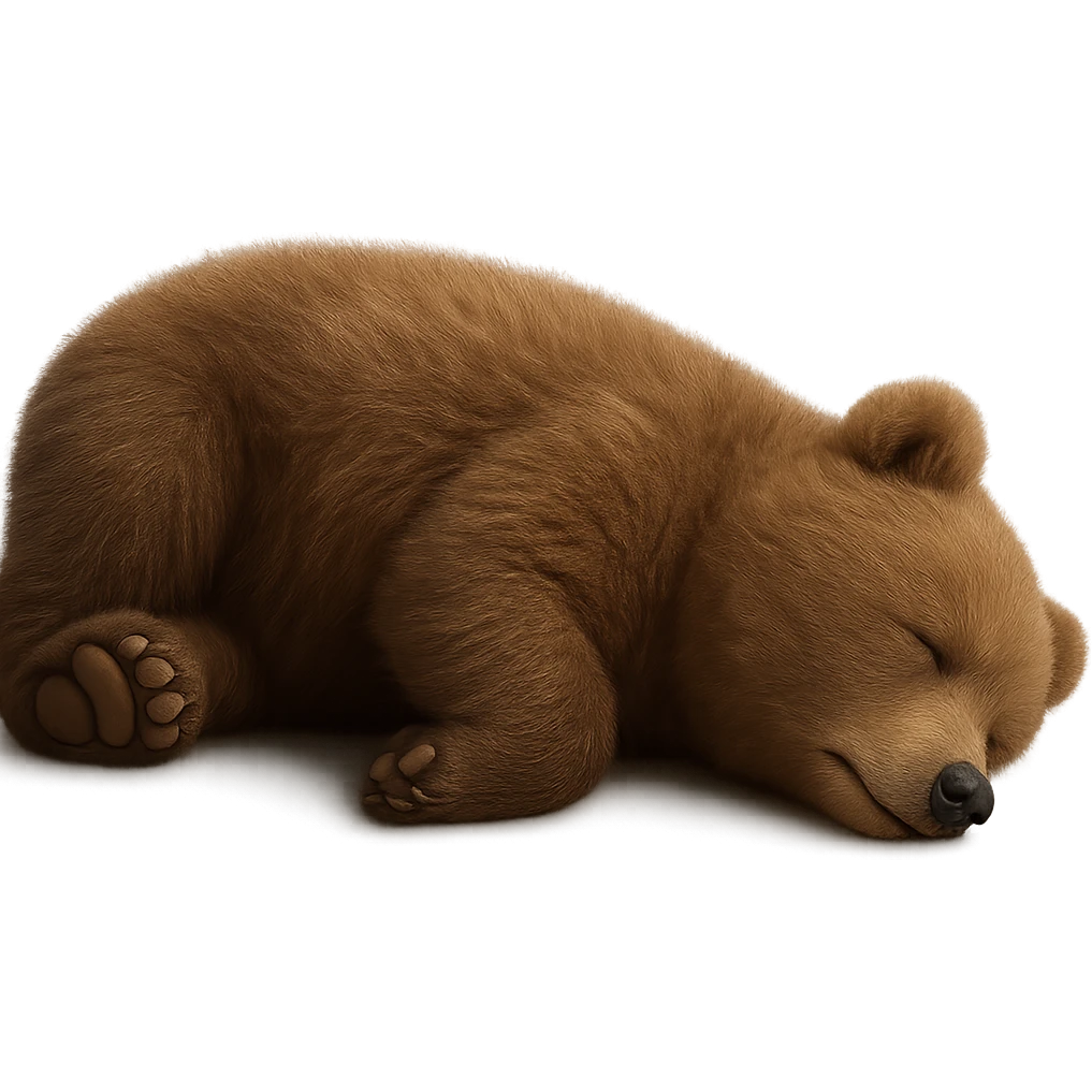 Make the bear appear dead, lying on its side, with no background. Preserve the original style and details of the bear in the image. emoji