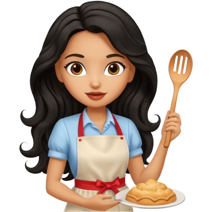 a pretty tan bratz girl with black wavy long hair baking at a restaurant emoji