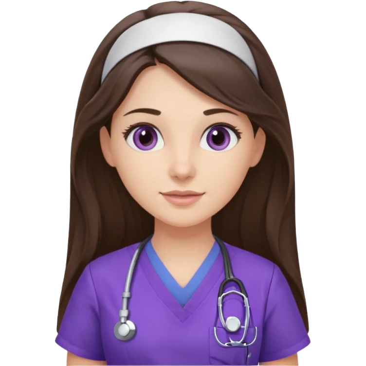 pretty brunette nurse with long hair in purple scrubs emoji
