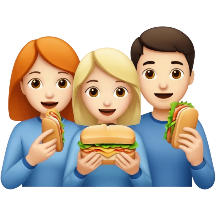 three people eating sandwich emoji