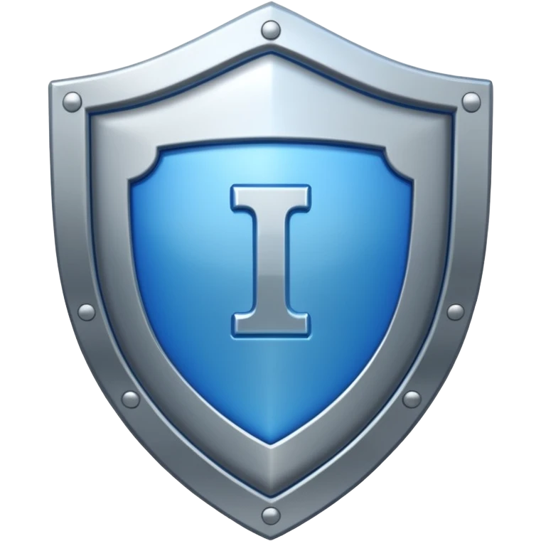 a metallic shield with a blue letter "I" emoji