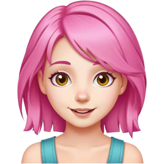 girl with pink hair, cheerful expression emoji