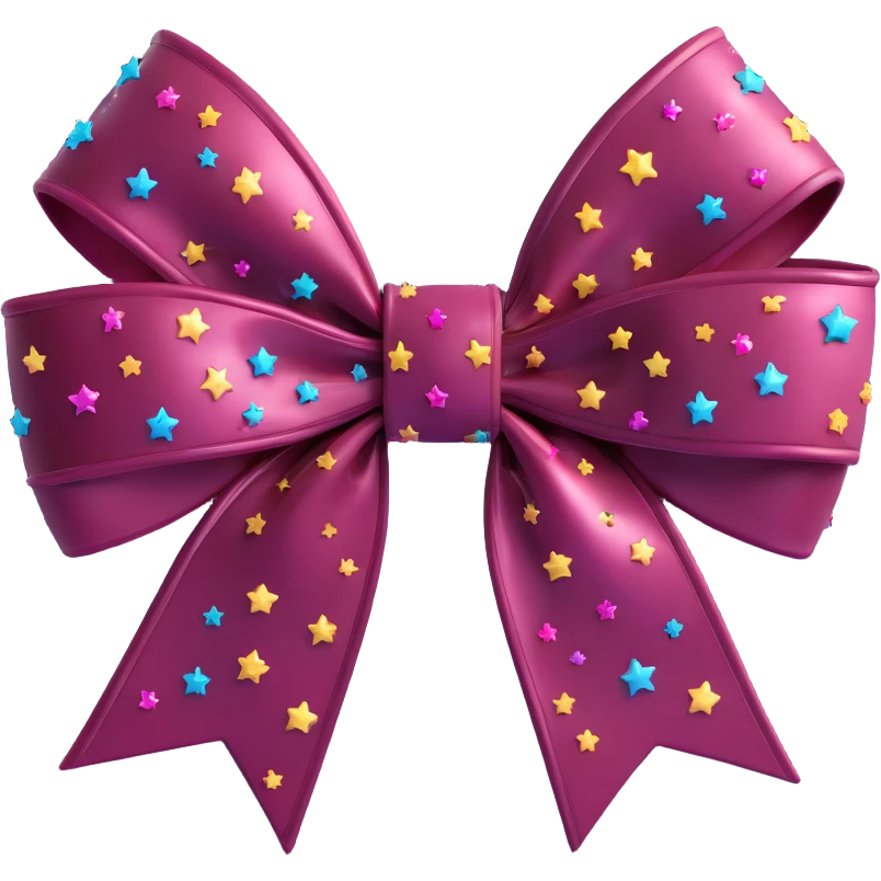 sparkly burgundy bow with stars, glossy wet look, no gold outline emoji