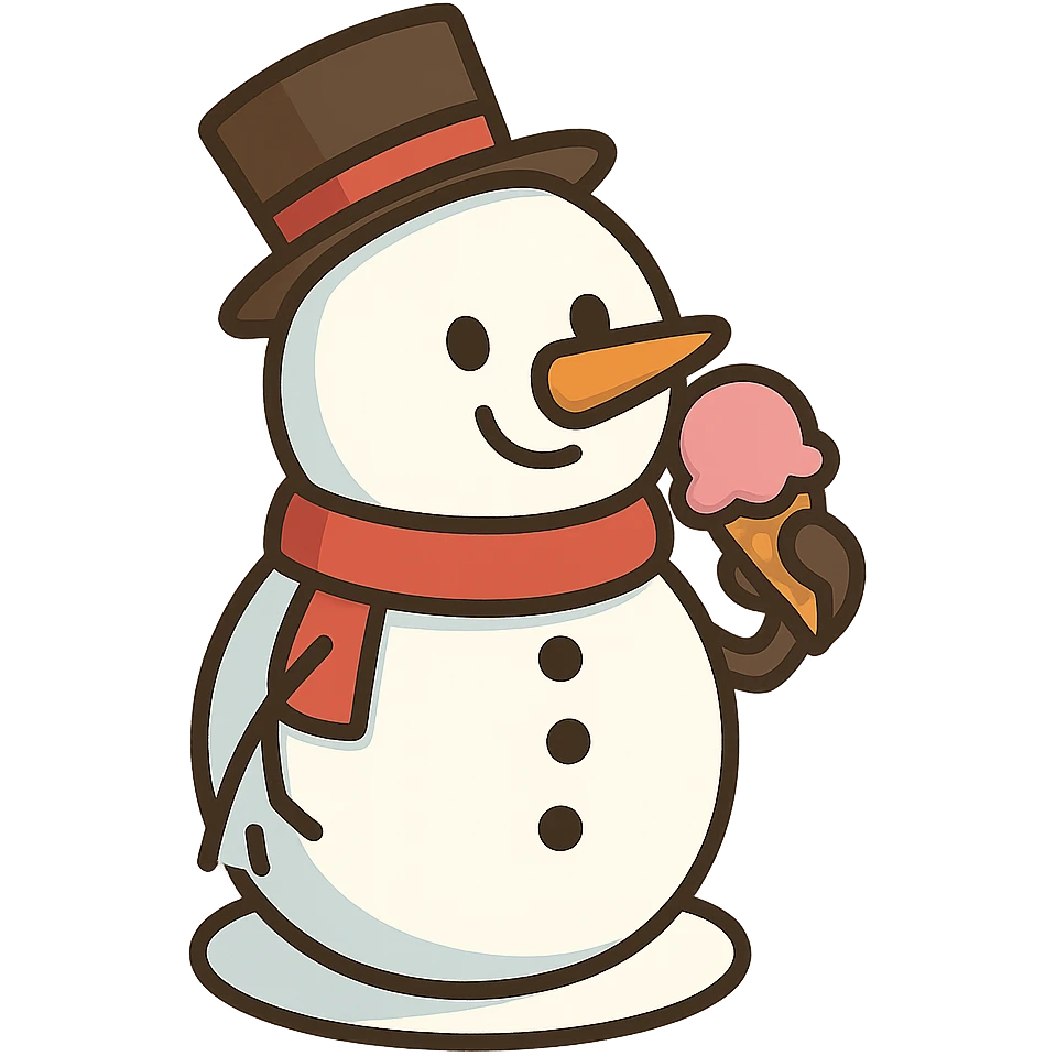 flat toon style snowman eating ice cream, no background emoji