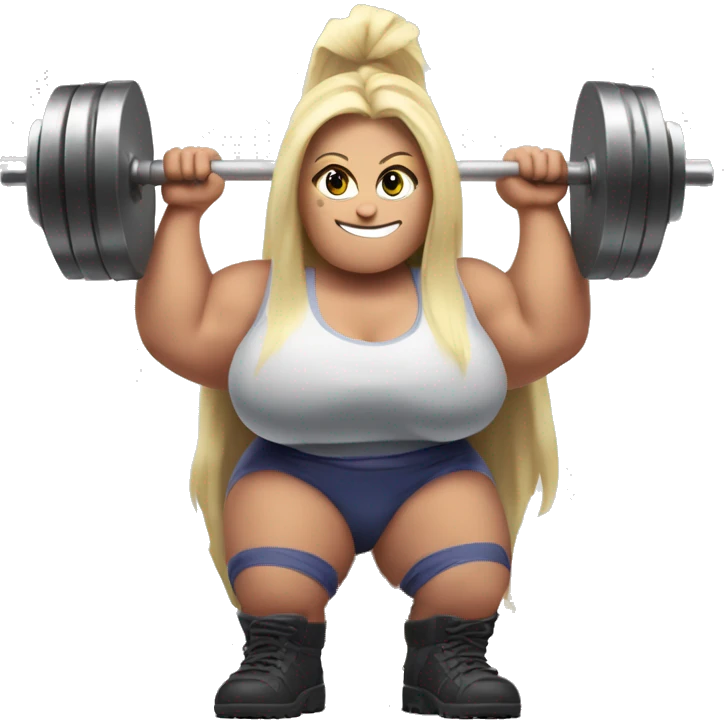 muscular gargantuan extremely muscular massive giant female woman gigantic biggest gargantuan white skin lifting a barbell emoji