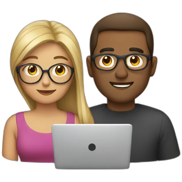 Man and woman readding from their laptop computers emoji