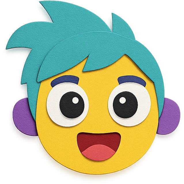 PK XD character, cute and expressive, big eyes, paper craft style emoji