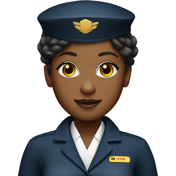 Black flight attendant in uniform with roller bag emoji