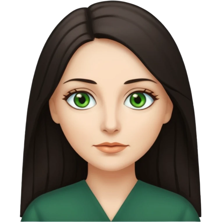 middle age woman with green eyes and long straight dark ash hair emoji