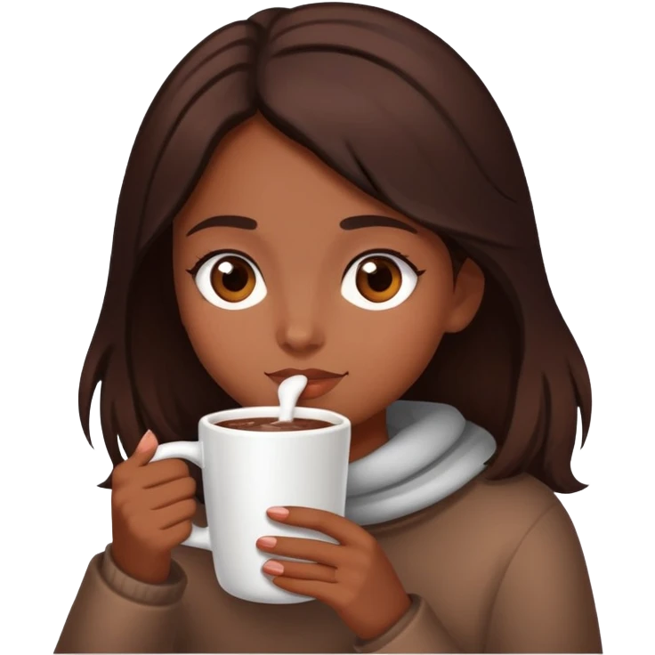 girl with brown dark hair and brown dark eyes drinking a hot chocolate emoji