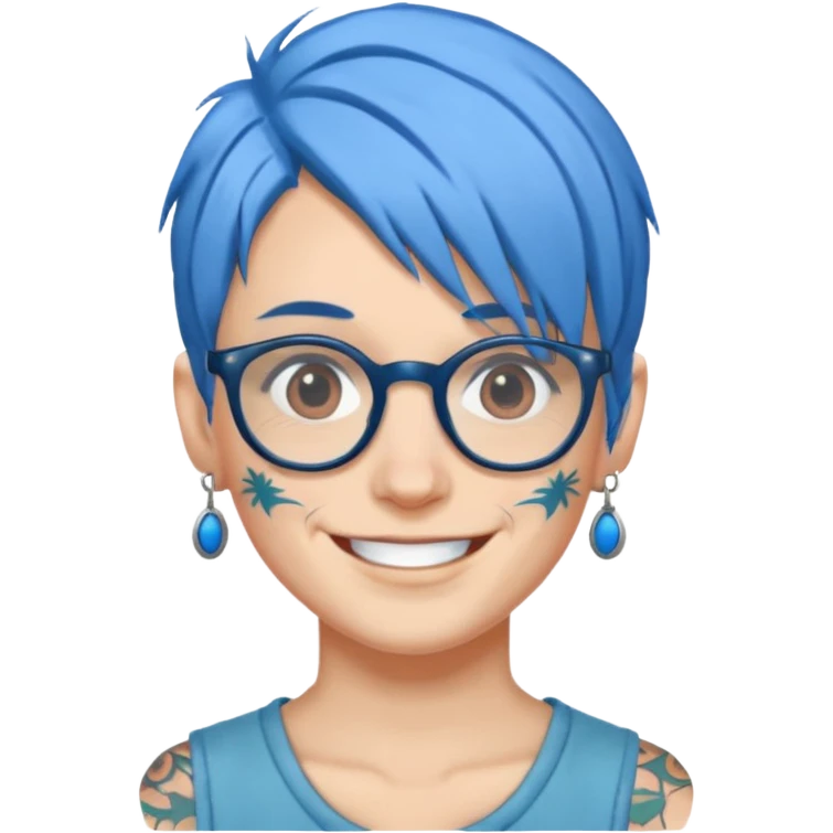 Tattooed & Blue Haired with glasse emoji