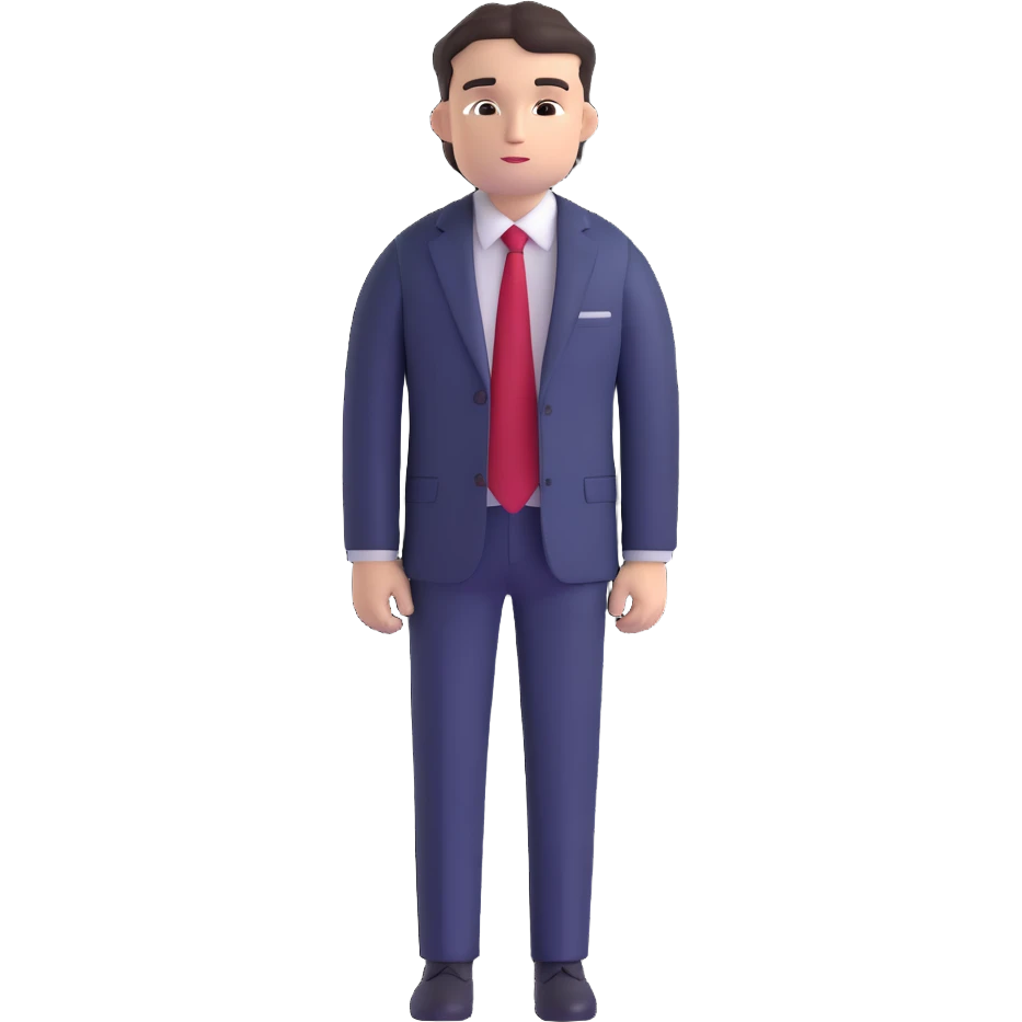 man wearing a dark blue-gray business suit with black horizontal stripes on the arms and legs, white shirt and red tie emoji