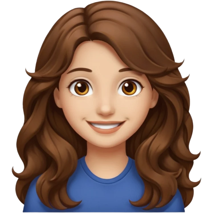 EMOJI IOS SOLO CARA NIÑA PELO LARGO, ONFULADO, MARRON, Y OJOS MARRONES. SONRIENDO, SIN CUELLO Y FONDO TRANSPARENTE emoji