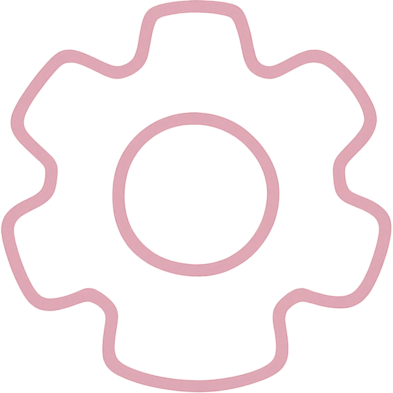 soft and cute settings icon, pink theme, Japanese hand-drawn style, transparent background, for mobile home screen emoji