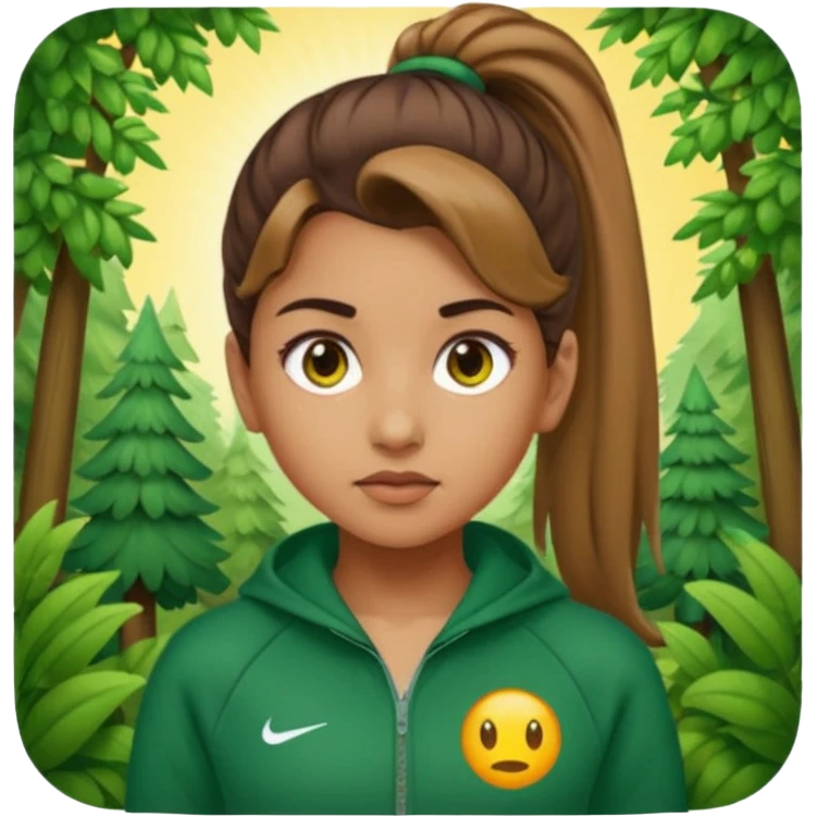 ​"A high-resolution mosaic of a girl with determined eyes and a high brown ponytail, meticulously crafted from thousands of tiny emojis."
​"The art captures her forest-green tracksuit and a sun-drenched, blurred background using creative emoji shading." emoji