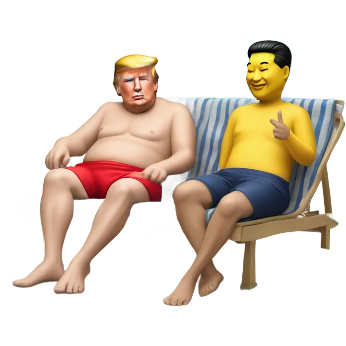 Photorealistic Donald Trump and Xi Jinping at the beach by the pool together emoji