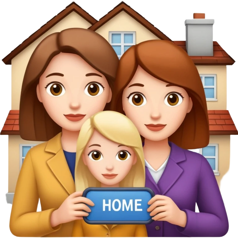 3 white women holding a home title emoji