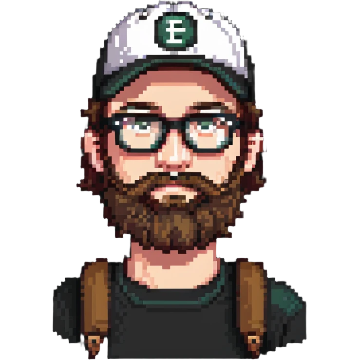 adventurer with beard, glasses and backwards baseball cap emoji