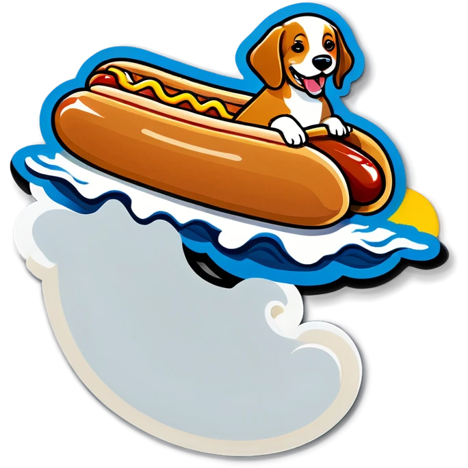 Dog surfing on a hot dog emoji
