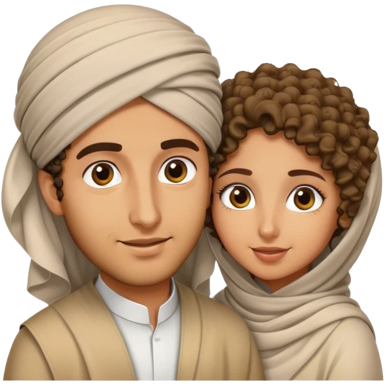 arabe curly head husband and his tanned cute little hijabi wife  emoji