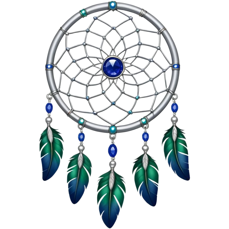 Silver Dreamcatcher with sapphire and emerald stones emoji