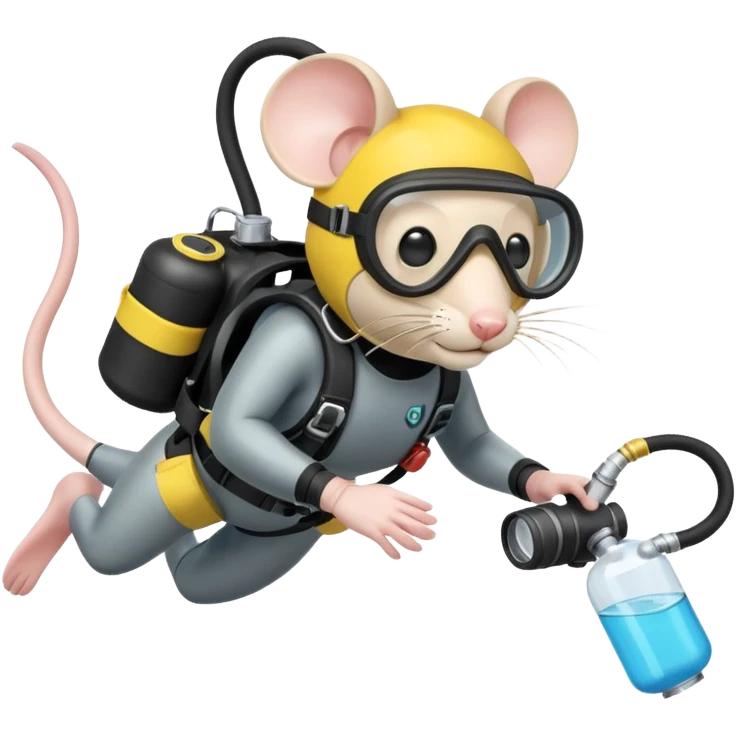 mouse wearing scuba gear dive into the sea with diver mask and oxygen tank emoji