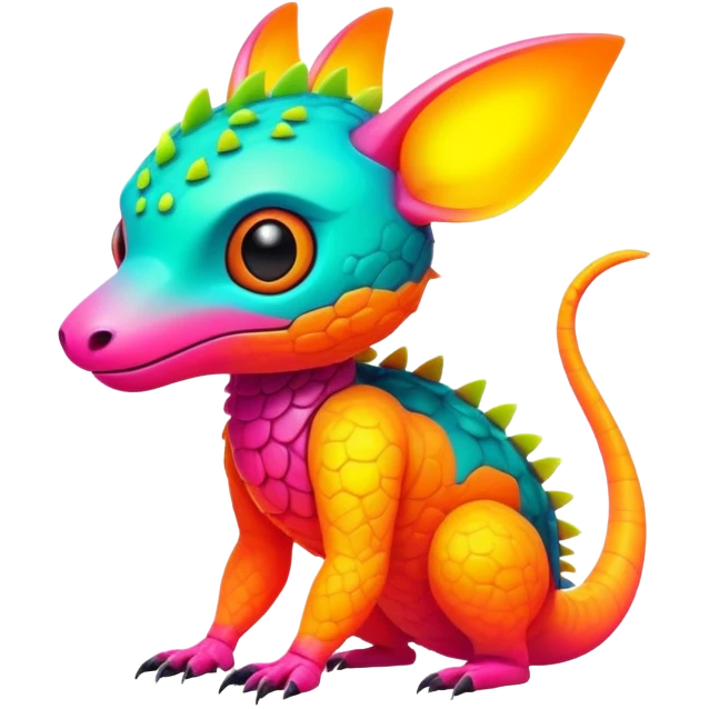 Tropical futuristic lush warm-colored modern neon-colored cyber-Fakémon-Trico-creature emoji