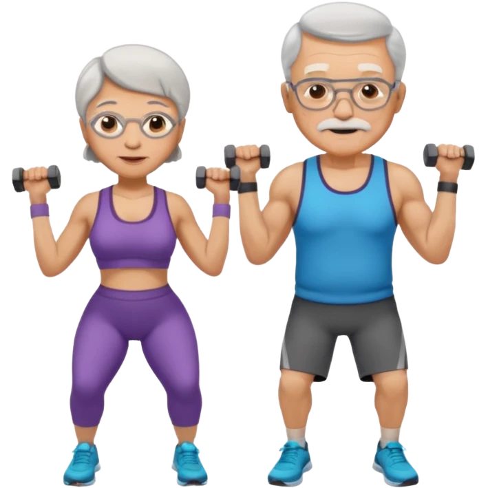 light skin grandma and grandpa work out at the gym emoji