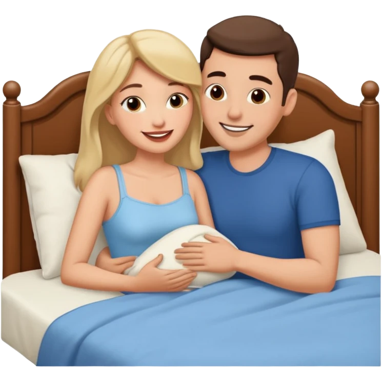 Wife kissing husband and laying both on bed emoji