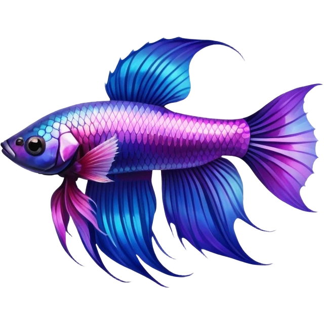 Pretty iridescent long fin betta fish blue and purple pink facing left realistic emoji