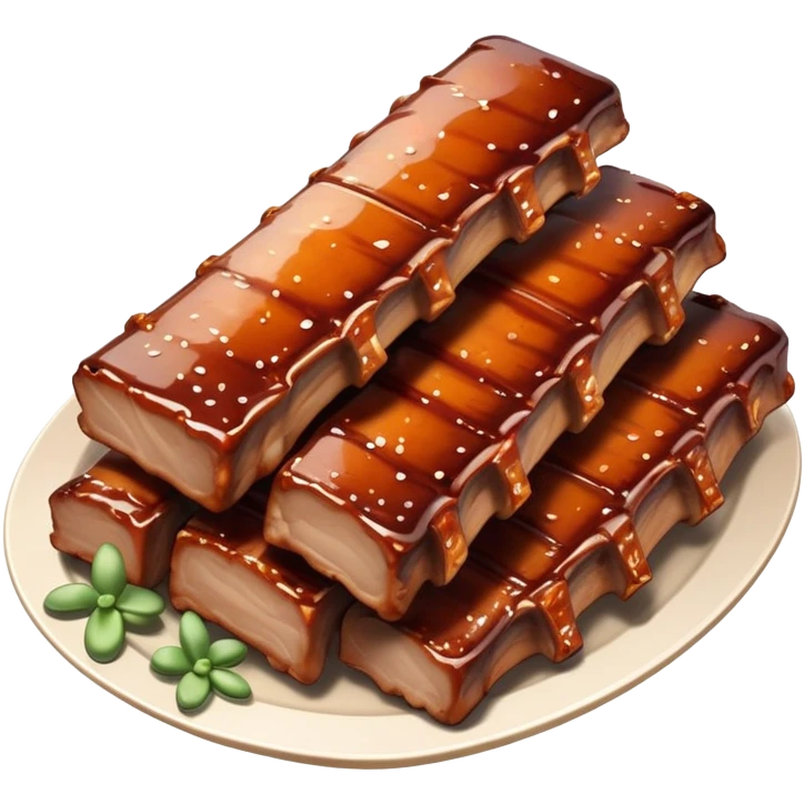 cinematic-realistic-barbeque-ribs-dish-emoji,-depicted-as-succulent,-slow-cooked-ribs-with-a-sticky-smoky-glaze-rendered-with-rich-textures-and-dynamic,-appetizing-lighting. emoji