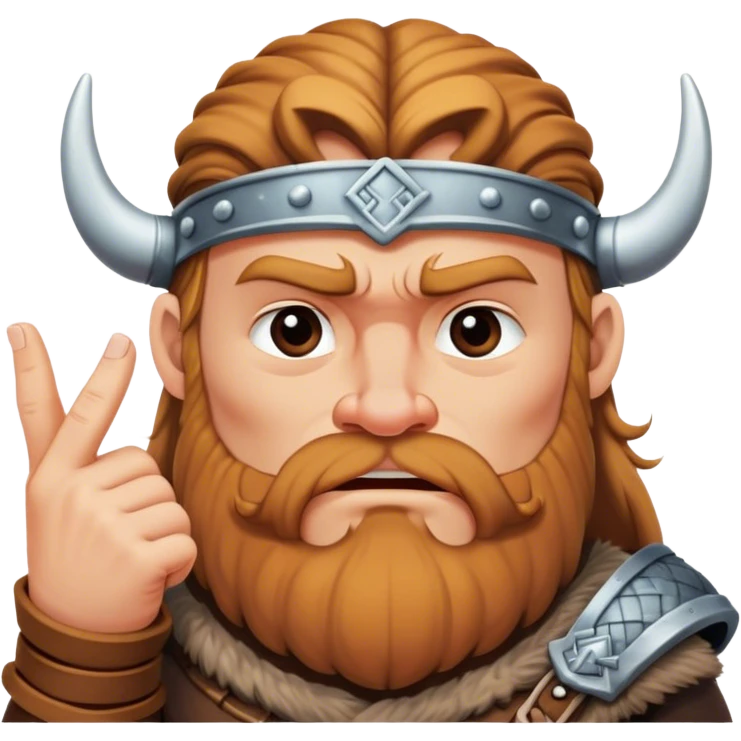  viking face with furrowed eyebrows looking upwards with thumb and index finger resting on its chin. emoji