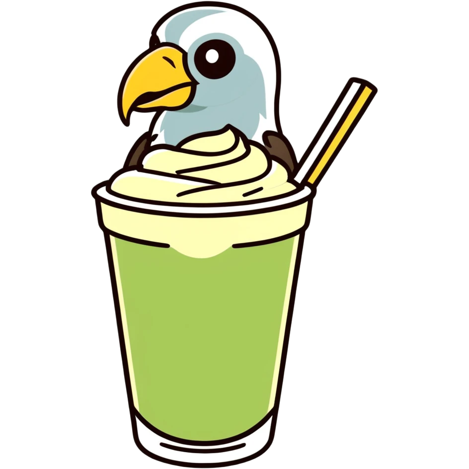 Ein Geier mit einem Iced Matcha Latte in der Hand emoji