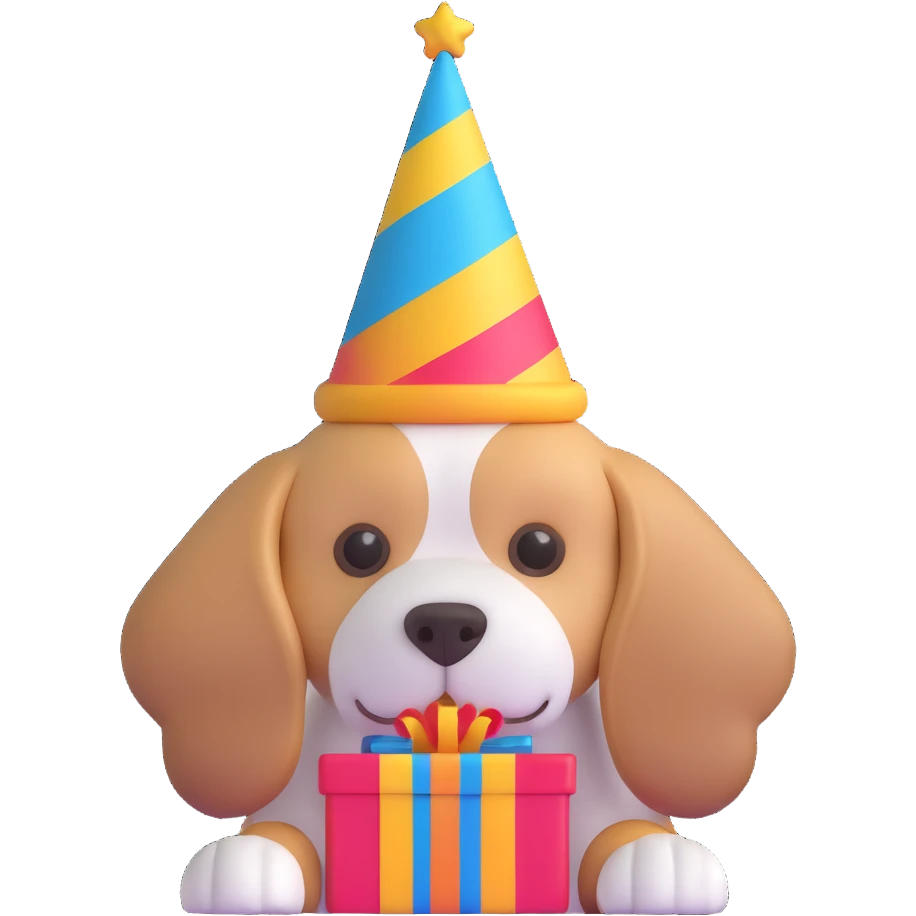 dog wearing a birthday hat emoji