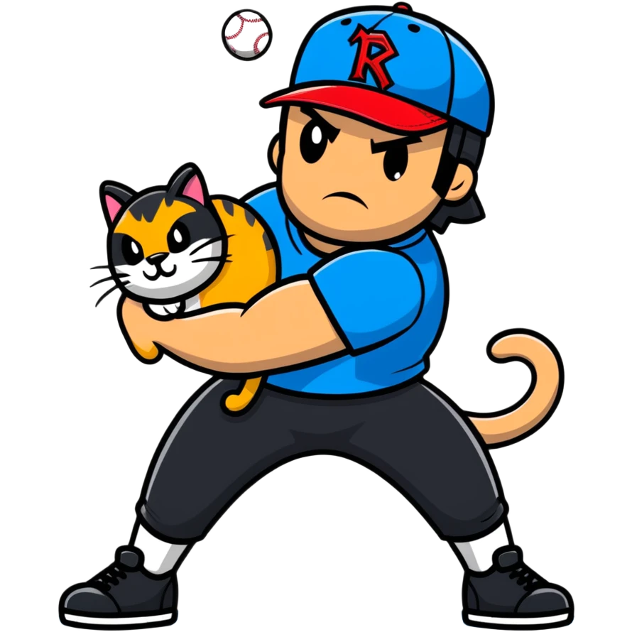 Razor Ramon from Sega WWF Mania video game in his signature pose defeating a cat in a baseball cap emoji
