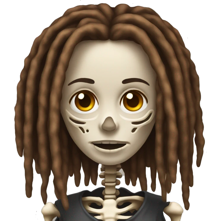 face of a skeleton woman with brown dreadlocks emoji