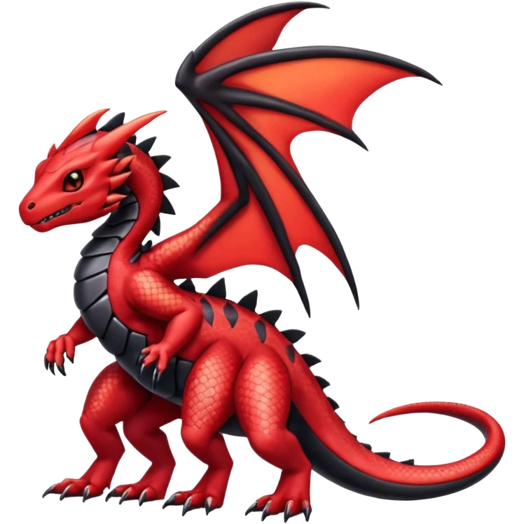 Cute Shiny spottef black and red iridescent Guilmon-Salandit-Fakémon-hybrid-creature (full body)  emoji