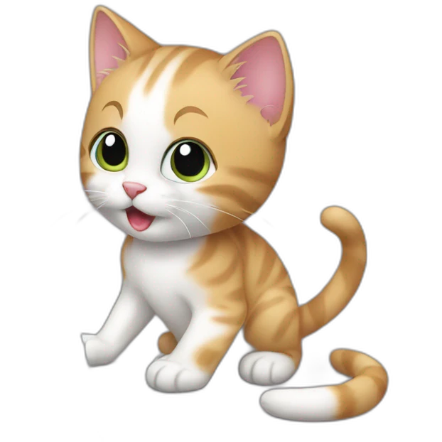 kitten playing with a computer emoji