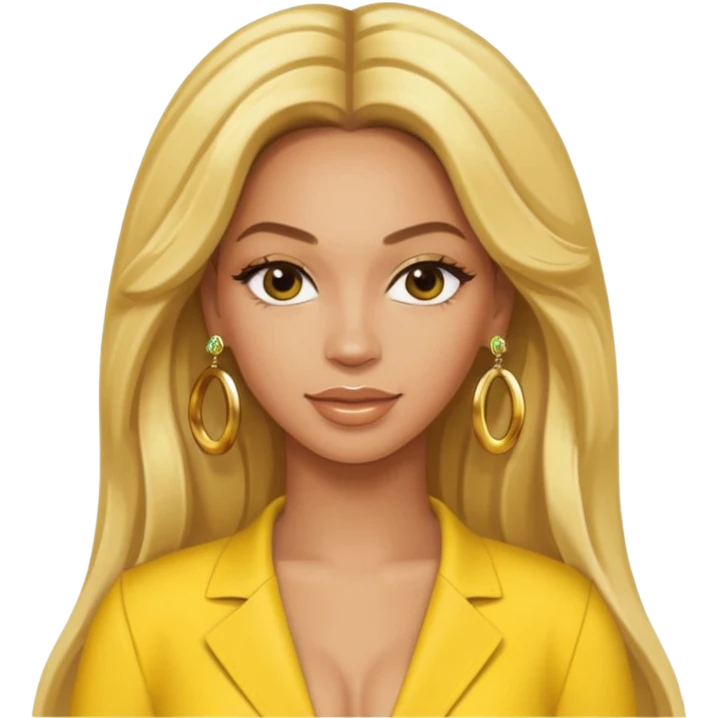 Beyonce with long blonde hair, yellow outfit and earring emoji