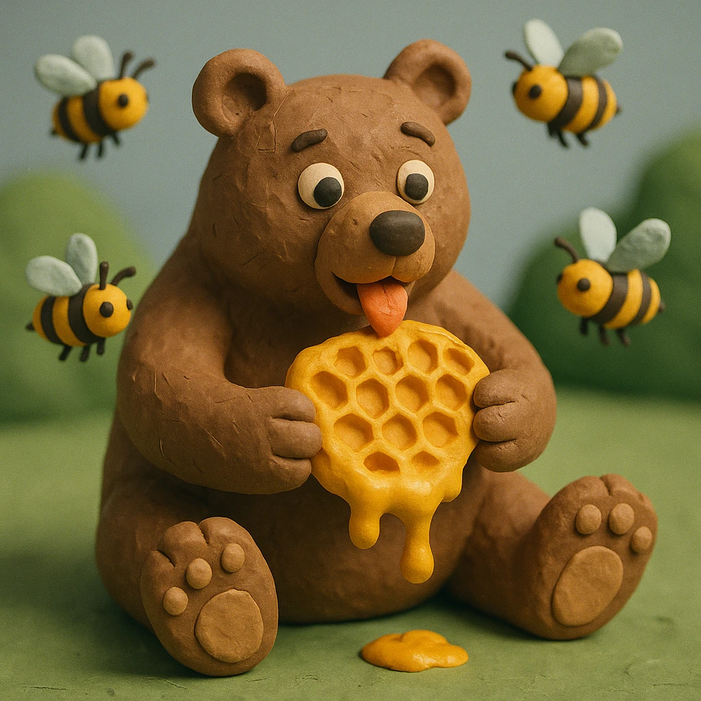 bear eating honeycomb with bees flying around emoji