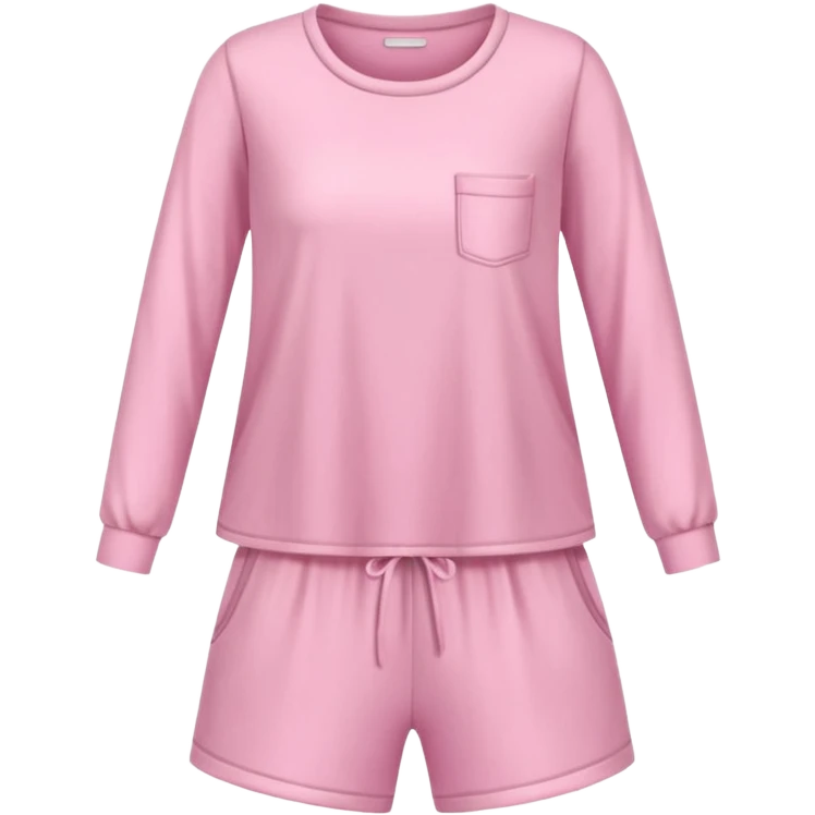  pink ozy two-piece pajama set with a soft fabric texture, long-sleeve top and pants, cute and comfy design, folded or on a hanger, pastel tones, realistic style, isolated on transp emoji