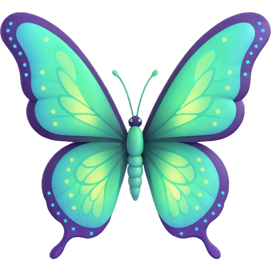 magical butterfly with large symmetrical wings in vibrant green #c0ff53, glowing highlights, dreamy aura, surrounded by sparkling magical particles, floating, transparent background, 3D cartoon digital fantasy art style emoji