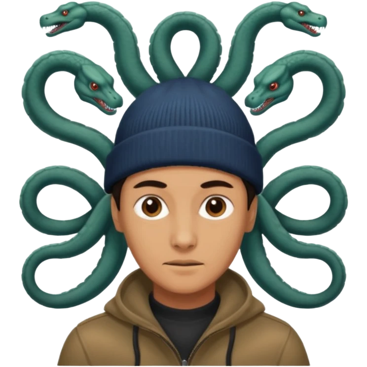 a person with multiple heads like a hydra, wearing beanies emoji