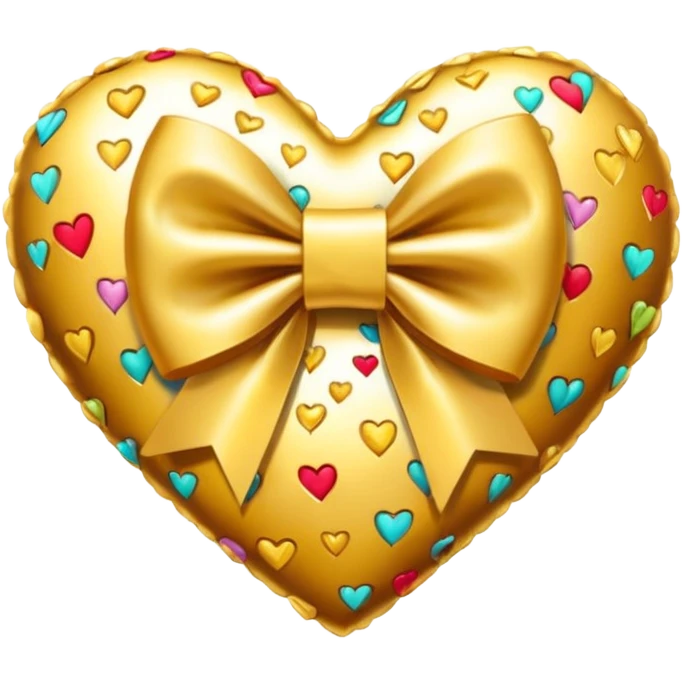 heart with a desert, gold bow with heart pattern on the bow emoji