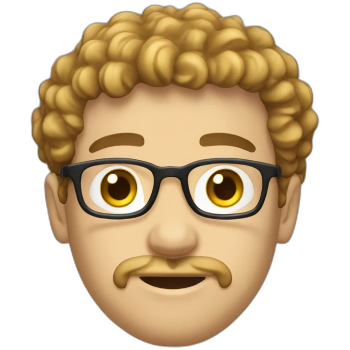 young white guy with curly dark hair round face and goatee beard nerd tshirt  emoji