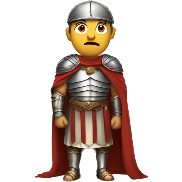 Anxious Roman General: A general in full armor and a cape, sweating with a tense, worried expression, as if concerned about the outcome of a battle or meeting. emoji