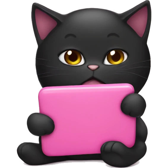 black cat texting on pink phone emoji