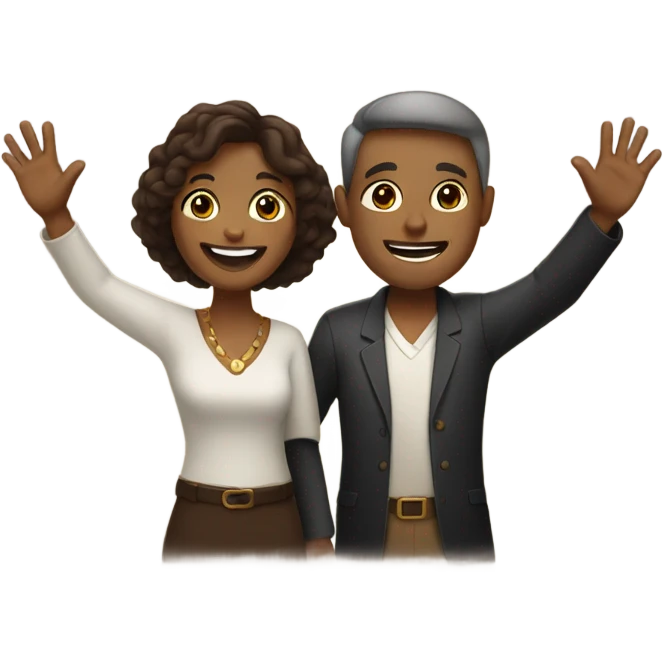 happy brown wonam and man hands up emoji