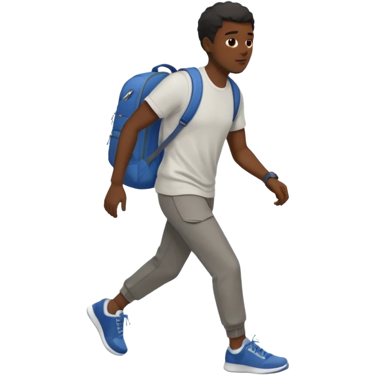 iOS emoji style - a black man in casual clothes and wearing trainers. Walking quickly. He does not have a bag or backpack.

 emoji